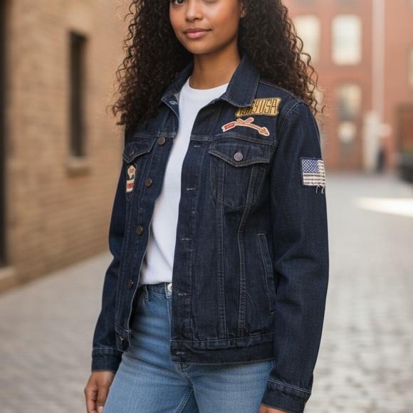 Gap Mens Trucker Jean Jacket-Three Patches on Front-Dark Indigo Color-Size Small - Picture 7 of 13